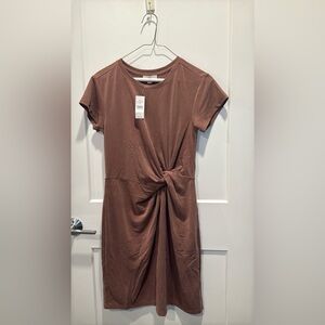 LOFT - Mini Knot T-Shirt Dress - Taupe - Size: S